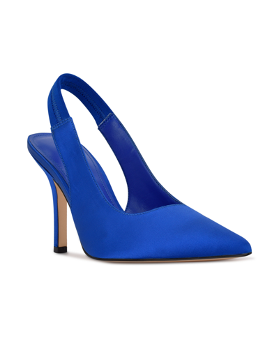 Shop Nine West Women's Ciser Slingback Pumps Women's Shoes In Blue Satin