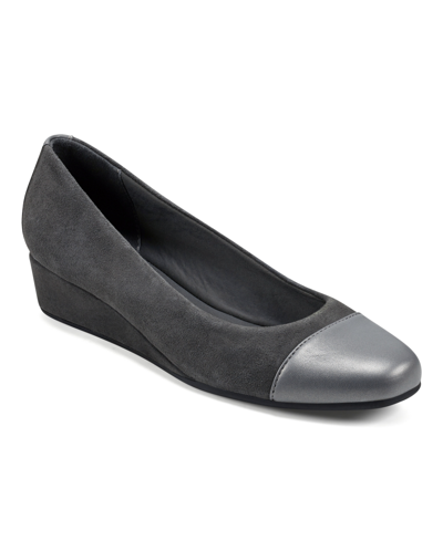 Shop Easy Spirit Women's Gracey Round Toe Slip-on Wedge Dress Pumps Women's Shoes In Dark Gray Multi