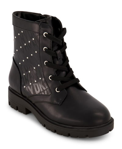 Shop Dkny Big Girls Logo Stud Moto Boots In Black