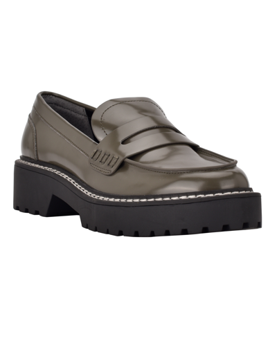 Shop Calvin Klein Women's Suzie Casual Lug Sole Loafers In Dark Olive - Faux Leather