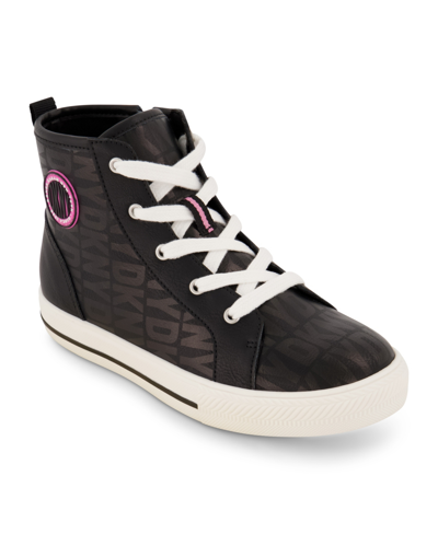 Shop Dkny Big Girls All Over Logo High Top Sneakers In Black