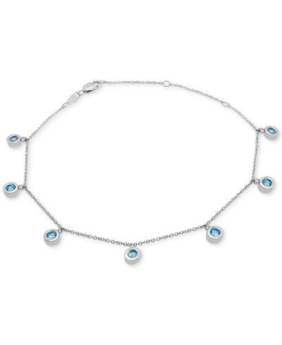 Macy's Blue Topaz Bezel Dangle Ankle Bracelet (7/8 Ct. T.w.) In Sterling Silver In Blue Topaz