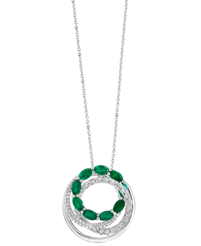 Shop Effy Collection Effy Emerald (2-1/8 Ct. T.w.) & Diamond (1/3 Ct. T.w.) Multi-ring 18" Pendant Necklace In 14k White 