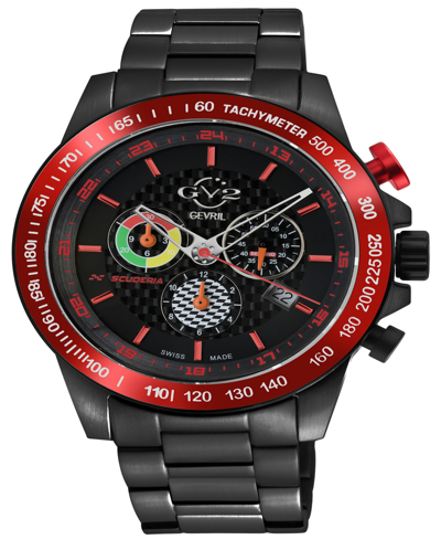 Shop Gevril Men's Scuderia Swiss Quartz Black Stainless Steel Bracelet Watch 45mm