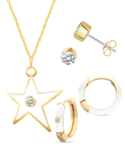 Shop Macy's Crystal Enamel Necklace And Earring Set, 3-piece In White Enamel