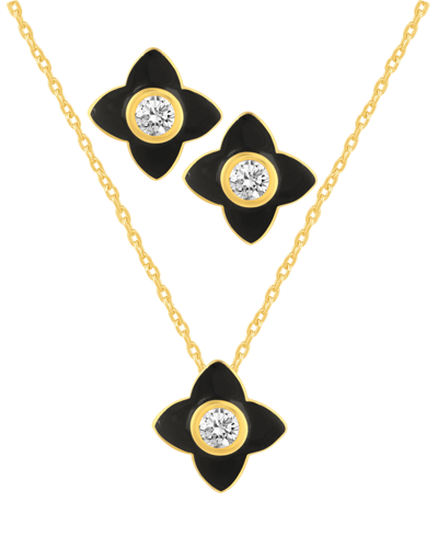 Shop Macy's Crystal Enamel Necklace And Earring Set, 2-piece In Black Enamel