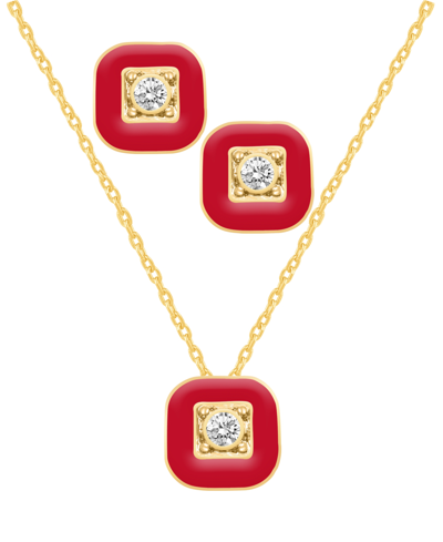 Shop Macy's Crystal Enamel Necklace And Earring Set, 2-piece In Red Enamel