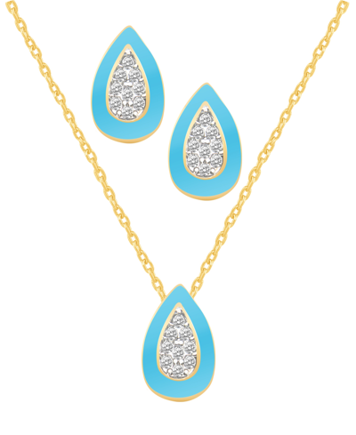 Shop Macy's Crystal Enamel Necklace And Earring Set, 2-piece In Blue Enamel