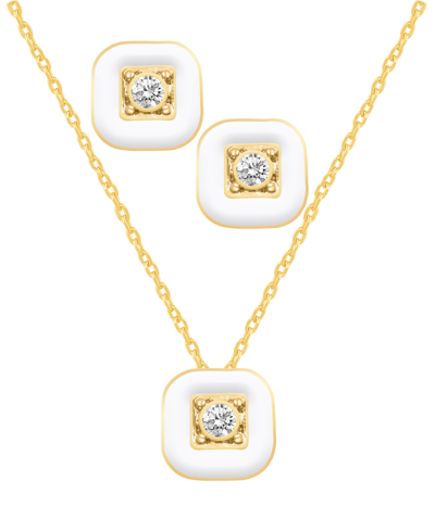 Shop Macy's Crystal Enamel Necklace And Earring Set, 2-piece In White Enamel