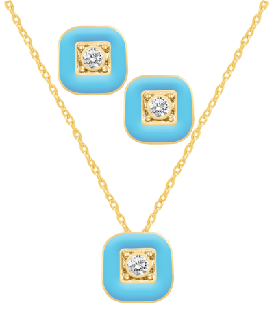 Shop Macy's Crystal Enamel Necklace And Earring Set, 2-piece In Blue Enamel