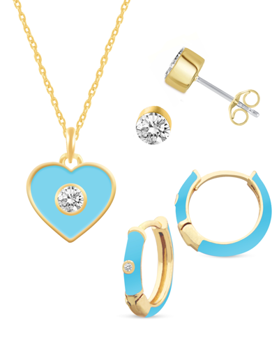 Shop Macy's Crystal Enamel Necklace And Earring Set, 3-piece In Blue Enamel