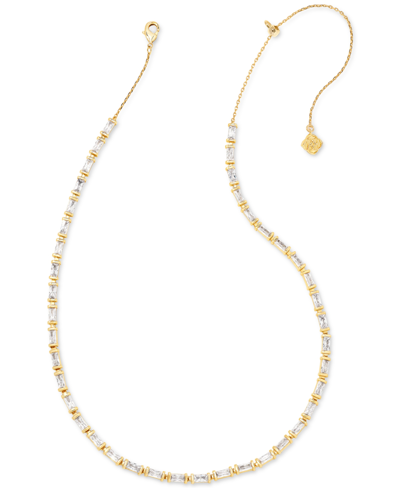 Shop Kendra Scott 14k Gold-plated Baguette-crystal 19" Adjustable Strand Necklace In White Crystal