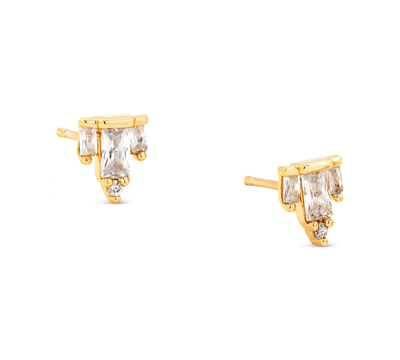 Shop Kendra Scott 14k Gold-plated Baguette-crystal Stud Earrings In White Crystal