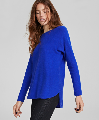 Shop Charter Club Women's 100% Cashmere Shirttail Sweater, Created For Macy's In Bright Blue