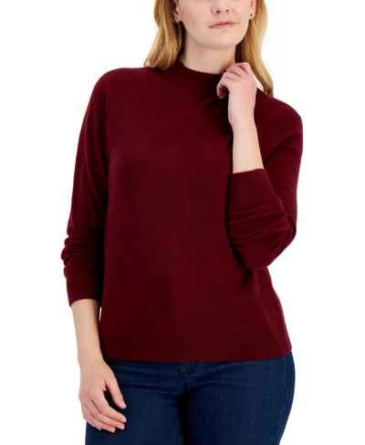 Shop Karen Scott Women's Zip-back Mock-neck Sweater, Created For Macy's In Ks Merlot