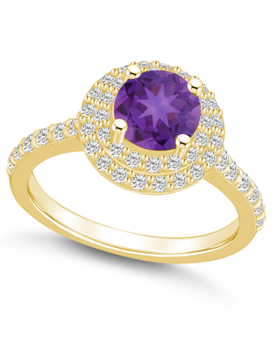 Shop Macy's Amethyst And Diamond Accent Halo Ring In 14k Yellow Gold