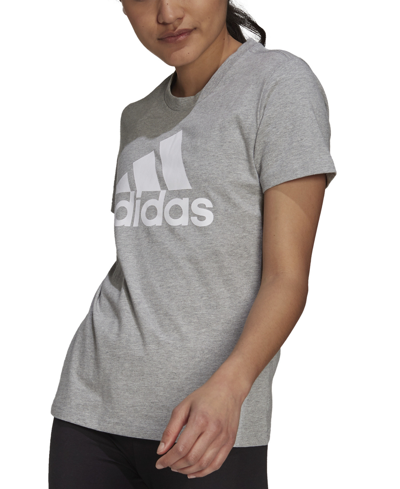 Shop Adidas Originals Adidas Women's Essentials Logo Cotton T-shirt, Xs-4x In Medium Grey Heather/white