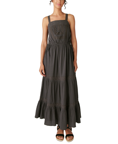 Shop Lucky Brand Women's Cotton Tiered Maxi Lace Dress In Washed Black