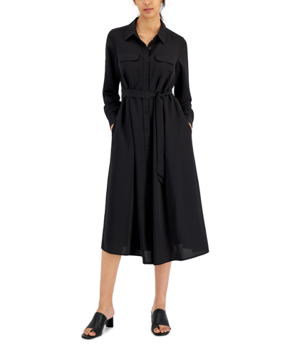 Shop Alfani Women's Belted Shirtdress Created For Macy's In Deep Black