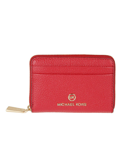 Shop Michael Michael Kors Jet Set Zipped Small Wallet In Red