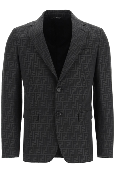 Shop Fendi Ff Jacquard Blazer In Black