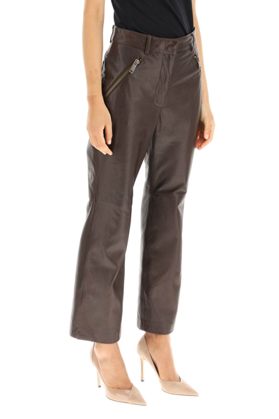 Shop Weekend Max Mara 'fibra' Leather Cropped Pants In Brown