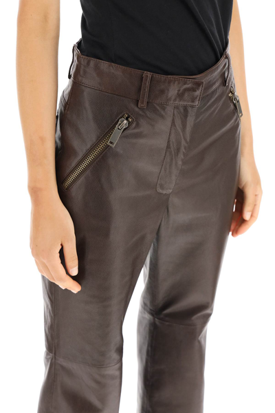 Shop Weekend Max Mara 'fibra' Leather Cropped Pants In Brown