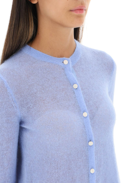 Shop Tory Burch Mohair Crewneck Cardigan In Light Blue