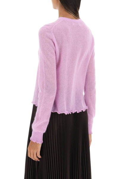 Shop Tory Burch Mohair Crewneck Cardigan In Purple