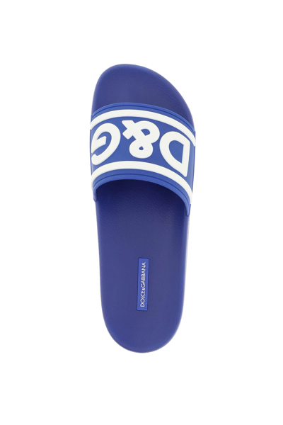 Shop Dolce & Gabbana Logo Rubber Slides In Blue