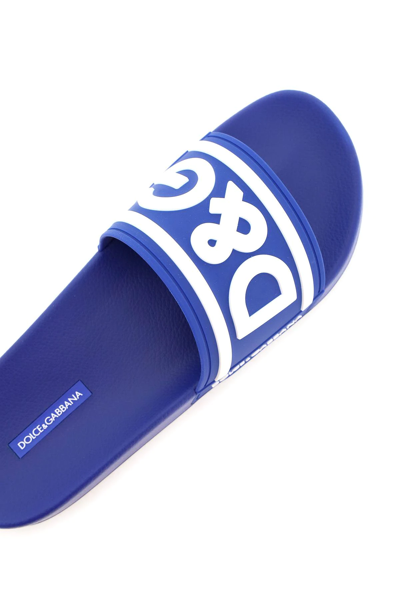 Shop Dolce & Gabbana Logo Rubber Slides In Blue