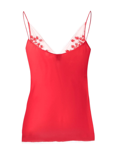 Carine Gilson V-neck Lace-trim Silk-satin Cami Top In Red