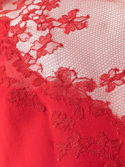 Carine Gilson V-neck Lace-trim Silk-satin Cami Top In Red