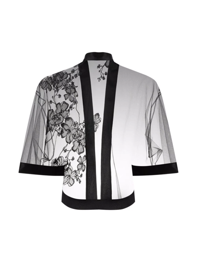 Carine Gilson Floral Embroidered Tulle Robe In Black