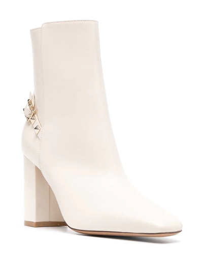 Shop Valentino Rockstud 90mm Leather Ankle Boots In Neutrals