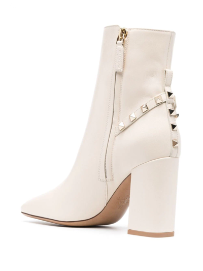Shop Valentino Rockstud 90mm Leather Ankle Boots In Neutrals