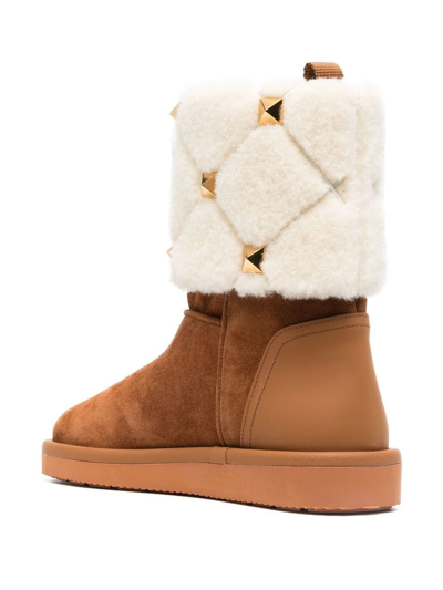Shop Valentino Roman Stud Quilted Ankle Boots In Brown