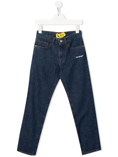 Shop Off-white Diag Stripe-print Detail Jeans In Blue