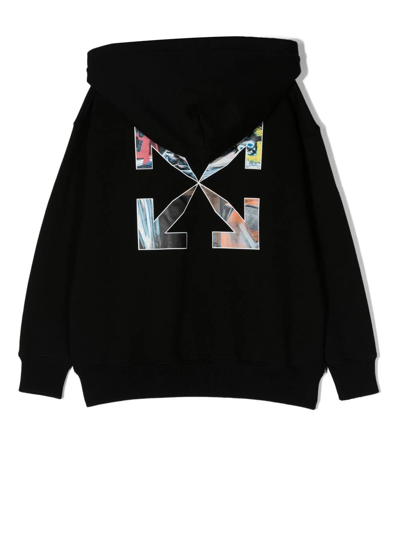 Off-white Racing Arrow Logo Zip-up Hoodie In Black