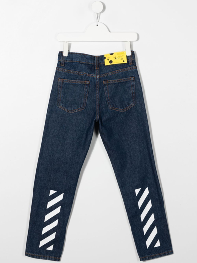 Shop Off-white Diag Stripe-print Detail Jeans In Blue