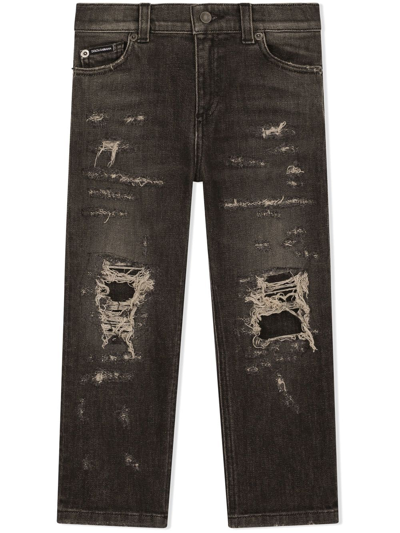 Shop Dolce & Gabbana Ripped Dad-fit Jeans In Black