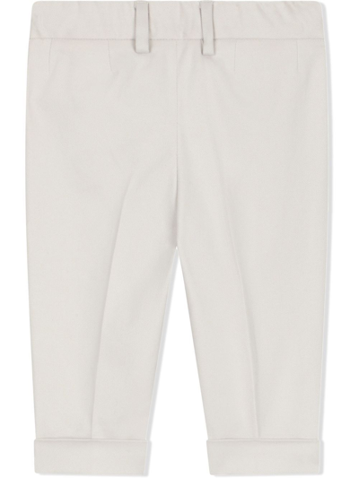 Dolce & Gabbana Logo-plaque Tailored Trousers In Neutrals