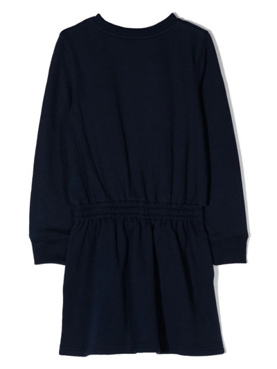 Shop Ralph Lauren Logo-print Long-sleeve Dress In Blue