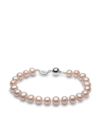 Shop Yoko London 18kt White Gold Classic 7mm Pink Freshwater Pearl Bracelet In Silver