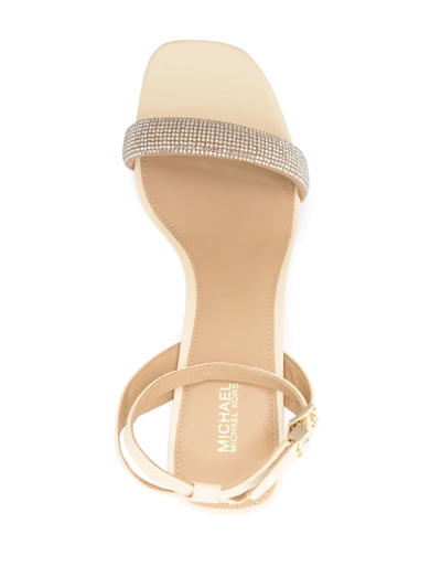 Shop Michael Michael Kors Crystal-embellished Leather Sandals In Neutrals