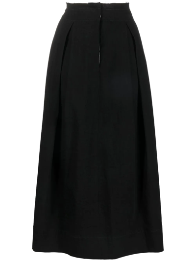 Uma Wang Raw-edge Pleated Long Skirt In Black
