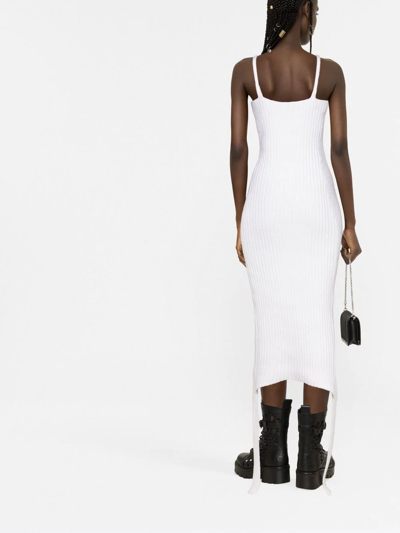 Shop Balmain Ribbed Sleeveless Midi Dress In White