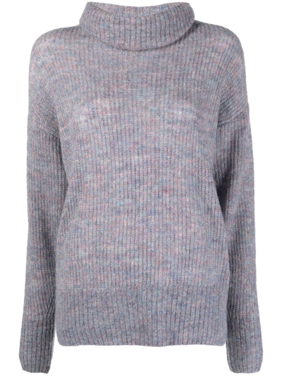 Iro Mélange Ribbed-knit Turtleneck Sweater In Purple