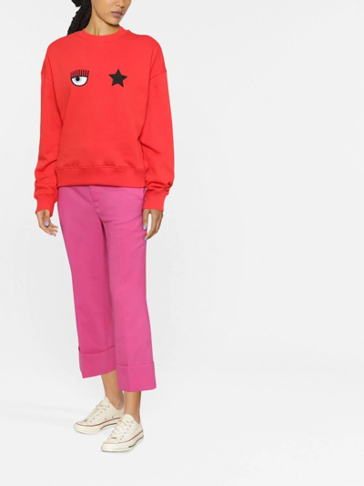 Shop Chiara Ferragni Embroidered-motif Long-sleeve Sweatshirt In Red