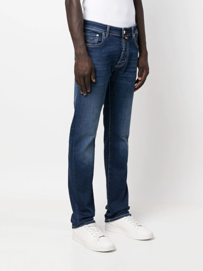 Jacob Cohen Straight-leg Contrast-stitch Jeans In Blue